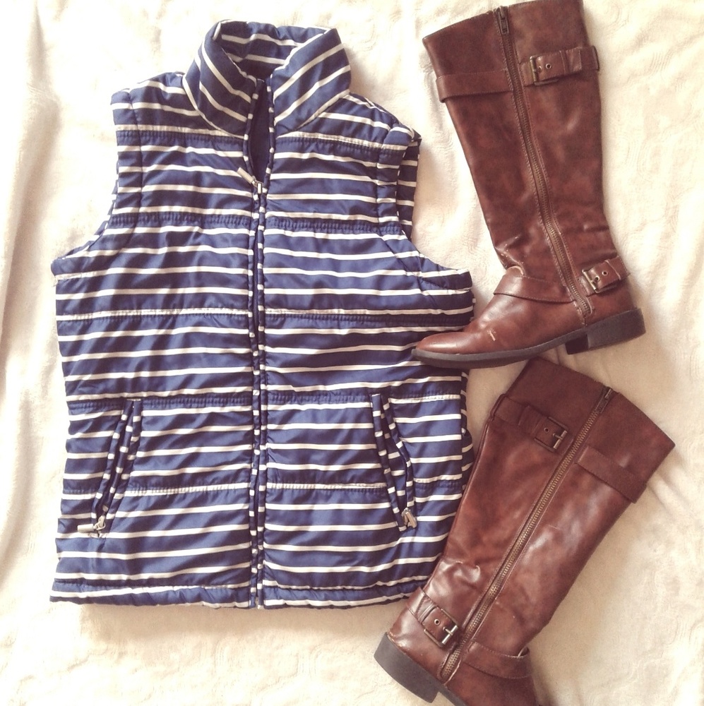Jane Ashley Full Zip Vest w/Pockets, Medium, Navy